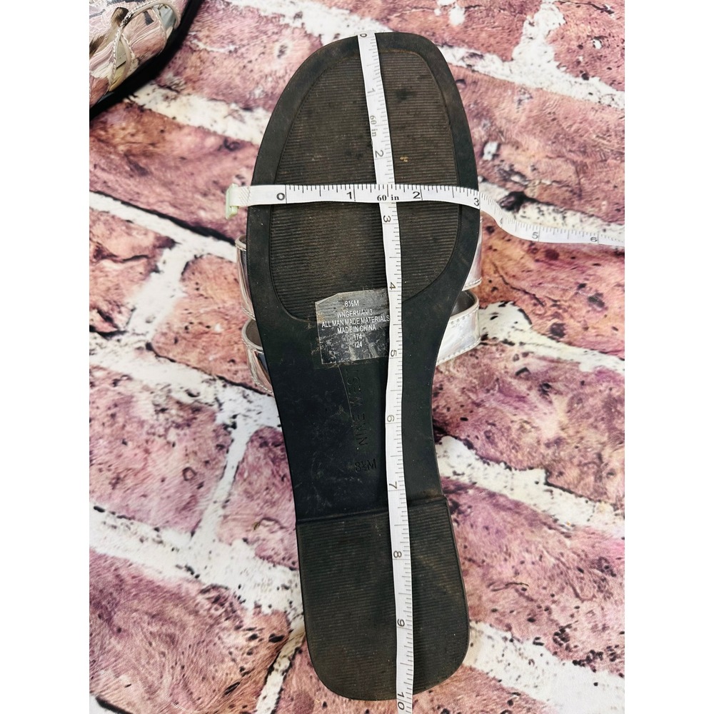 Nine West Womens Metallic Silver Slide Sandals Square Toe Flat H-Strap Mirror - Picture 13 of 13